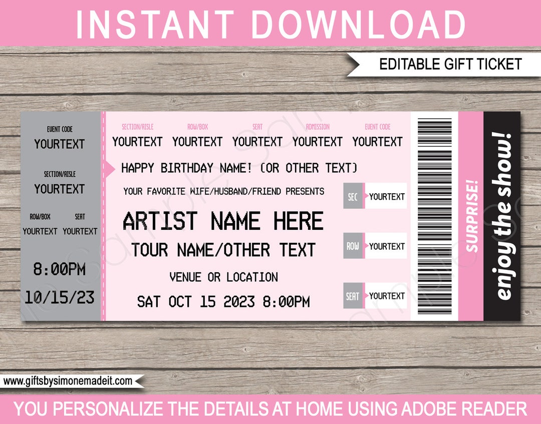 Concert Ticket Template Printable Gift Certificate Voucher Coupon