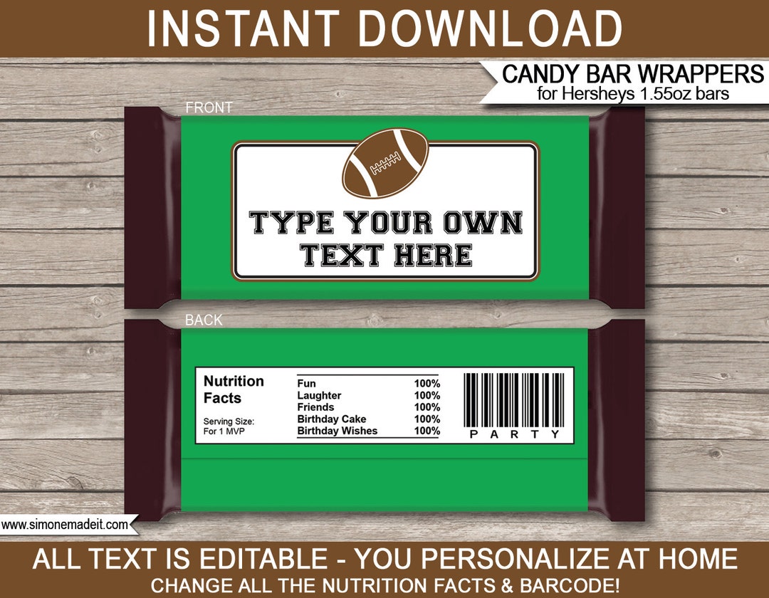 Football Party Candy Bar Wrappers - Party Favors - Chocolate Labels ...
