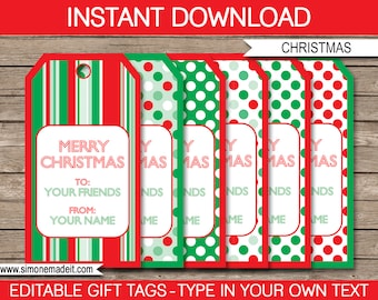 Printable Christmas Gift Tags Template - Xmas Favor Tags - Merry Christmas Labels - Custom Personalized - INSTANT DOWNLOAD - EDITABLE text