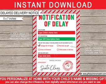 Late Gift Letter from Santa - Delayed Christmas Gift Notice - Missing Christmas Present - INSTANT DOWNLOAD - EDITABLE Names