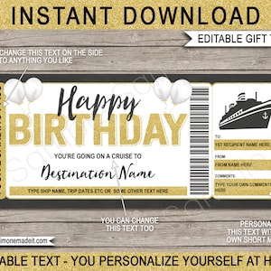 Cruise Ticket Template Boarding Pass Birthday Gift - Surprise Holiday Vacation Reveal - Printable Gift Certificate Voucher - EDITABLE TEXT