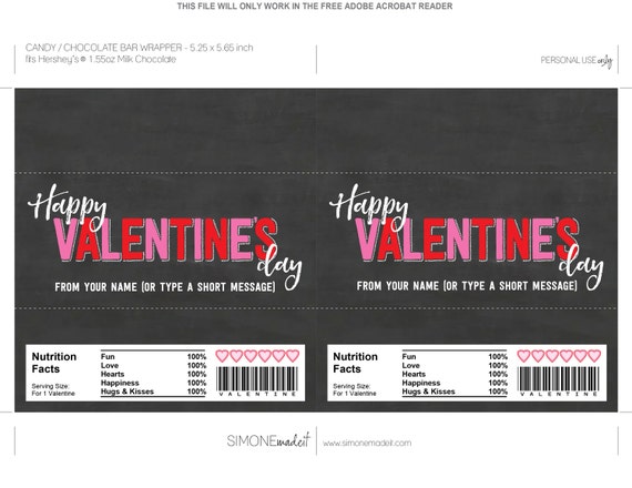 Valentine's Day Candy Bar Wrappers - Chocolate Labels - Printable Valentine's Day Gifts - Chalkboard - INSTANT DOWNLOAD with EDITABLE text