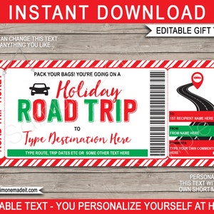 Urlaub Road Trip Ticket Überraschung Urlaub offenbaren Reisegutschein Vorlage - Car Getaway, Urlaub - INSTANT DOWNLOAD mit EDITIERBARE Text
