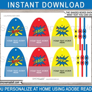 Superhero Lollipop Capes Masks Template - Printable Birthday Party ...