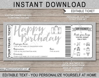 Birthday Vacation Reveal Gift Idea Printable Travel Ticket Boarding Pass Template, Personalized Holiday Trip Bus Plane Car Cruise Bike Train