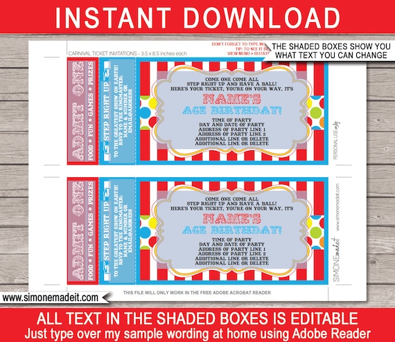 Stitch Birthday Ticket Invitations - Instant Download and Edit with Adobe  Reader