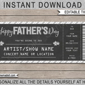 Druckbare Konzertkarte Geschenk zum Vatertag - Geschenkgutschein Zertifikat Ticket Card Coupon - Surprise Concert Show - EDITIERBARER TEXT DOWNLOAD