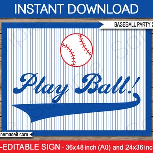 Printable Baseball Party Backdrop - &quot;Play Ball&quot; - Baseball Sign - Party Decoration - 2 sizes - 36x48 inches (or A0) and 24x36 inches (or A1)