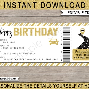 Road Trip Ticket Cadeau - Verjaardag Verrassingsreis Uitje Vakantie Vakantie met de auto - Road Trip Reveal Travel Coupon - BEWERKBARE TEKST DOWNLOAD