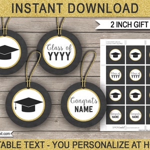 Printable Graduation Cupcake Toppers Graduation Party Decorations chalkboard gold glitter INSTANT DOWNLOAD with EDITABLE text image 2