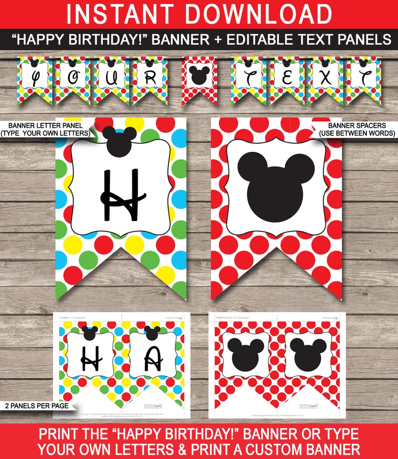 Mickey Mouse Party Printables Decorations &amp; Invitation - Etsy