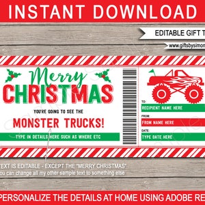 Monstertruck Gutschein Vorlage - Geschenkgutschein Coupon für Weihnachten - SOFORTIGER DOWNLOAD