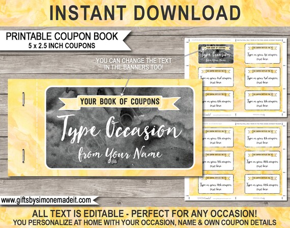 Coupon Book Template Printable Personalized Coupons Gift Vouchers ...