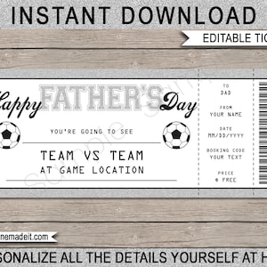 Vatertags-Fußball-Karten-Geschenkgutschein - Druckbare Überraschungs-Fußball-Spiel-Karte Coupon für Papa - EDITIERBARER TEXT-DOWNLOAD