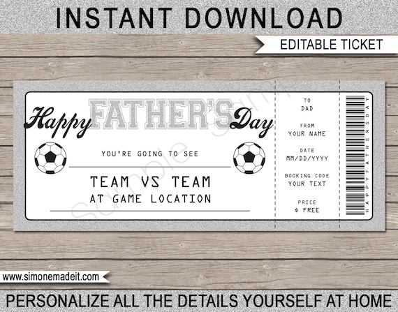 fathers day soccer ticket gift voucher printable soccer game ticket