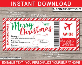 Christmas Boarding Pass Template Ticket  Surprise Trip Reveal, Flight, Holiday, Vacation - Fake Plane Ticket - INSTANT DOWNLOAD - EDITABLE