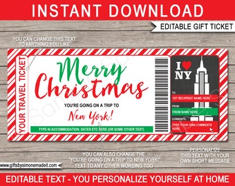 New York Trip Ticket Template - Christmas Gift - Printable Travel Voucher - Surprise NYC Trip Reveal - INSTANT DOWNLOAD - Editable Text