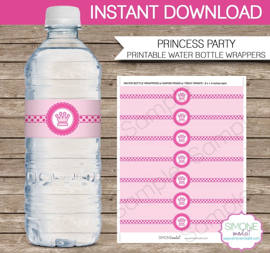 Princess Party Water Bottle Labels or Wrappers - INSTANT DOWNLOAD Printable Birthday Party ...