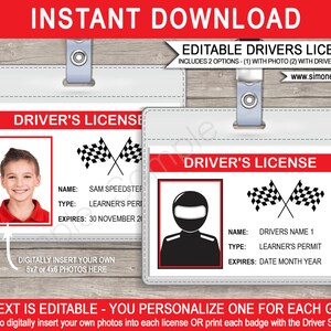 Race Car Drivers License - Birthday Party Decorations - Racing Car Theme Printable Template - INSTANT DOWNLOAD - EDITABLE Text
