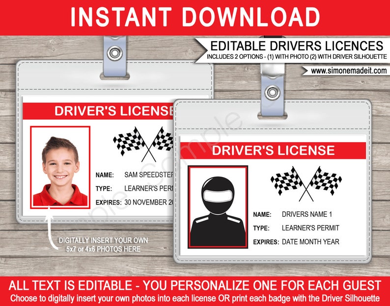 Race Car Drivers License - Birthday Party Decorations - Racing Car Theme Printable Template - INSTANT DOWNLOAD - EDITABLE Text