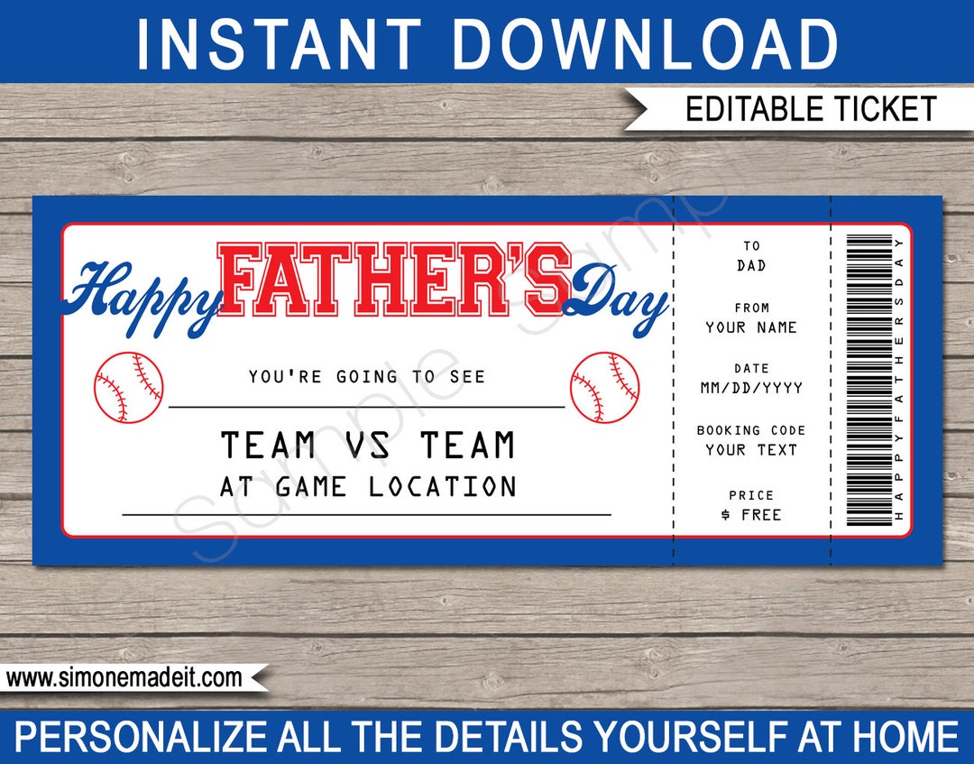 Fathers Day Baseball Ticket Template Printable Surprise Game 