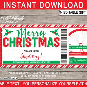 Fallschirmsprung Ticket Vorlage Geschenkgutschein Gutschein Karte - Weihnachtsgeschenk Erfahrung Sky Dive Printable - INSTANT DOWNLOAD mit EDITIERBARE Text