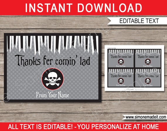 Pirate Birthday Party Favor Tags Printable Template - Thank You Tags - Favors Gifts - INSTANT DOWNLOAD with EDITABLE text - you personalize Il_570xn