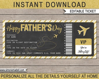 Father's Day Boarding Pass Ticket Gift Voucher - Surprise Flight Trip Vacation - Dad - Gift Certificate Card Coupon - EDITABLE TEXT DOWNLOAD