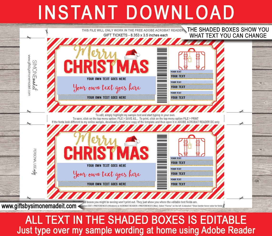 Weekend Away Voucher Template Christmas Trip Gift - Etsy