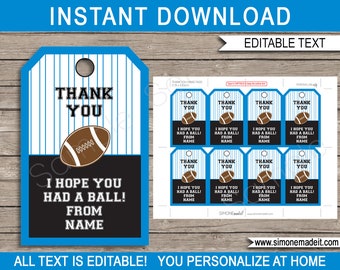 Football Favor Tags: Editable Team Party Thank You (Digital Download)
