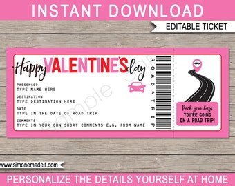 Valentine's Day Road Trip Ticket Template: Surprise Getaway Gift (Instant Download)