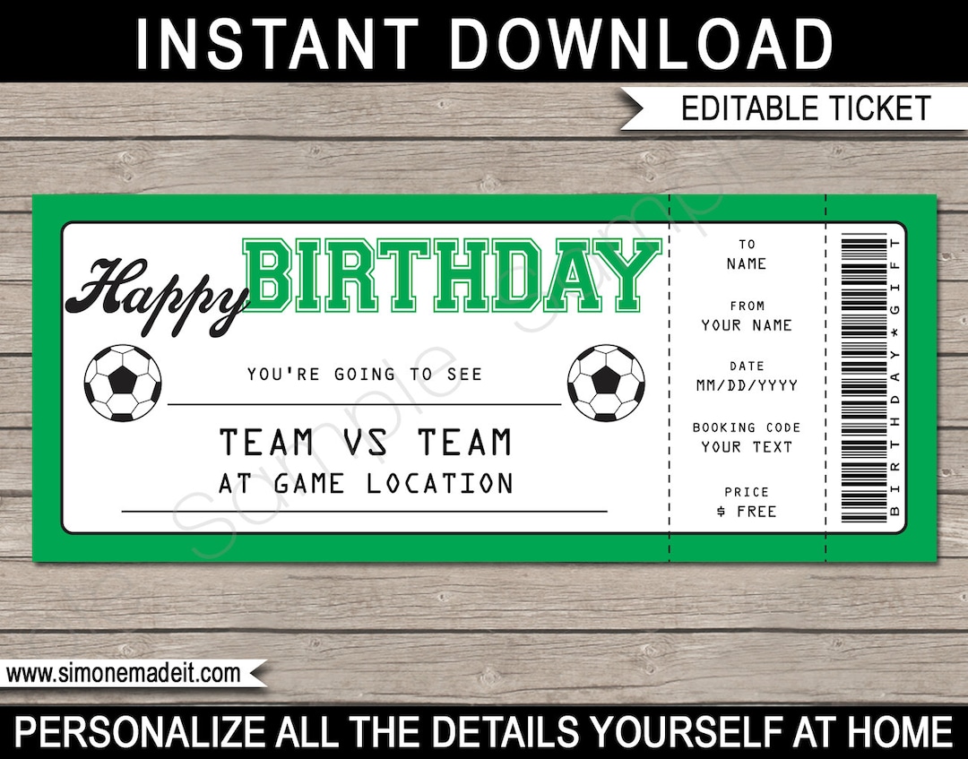 Soccer Game Ticket Birthday Gift Surprise Ticket to a Soccer Game