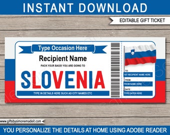 Slowenien Reiseticket-Vorlage: Überraschungsreise Bordpass (SOFORT DOWNLOAD)
