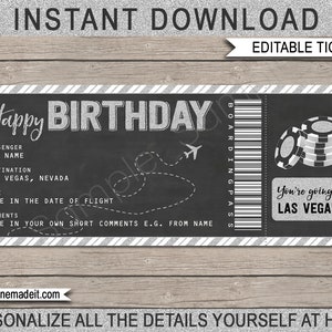 Carta d'imbarco di Las Vegas Regalo di compleanno Biglietto aereo falso stampabile - Coupon biglietto di rivelazione viaggio a Las Vegas - DOWNLOAD TESTO MODIFICABILE