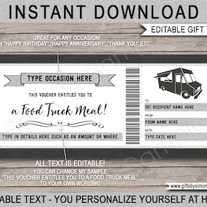 Bewerkbare sjabloon cadeaubon foodtruck (digitale download)