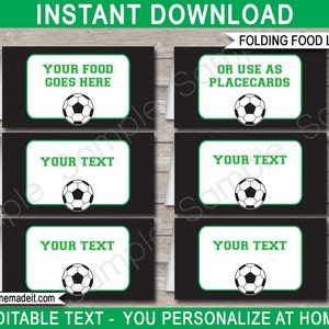 Soccer Party Food Labels - Soccer Theme Party - Food Buffet Tag - Placecard - Printable Party Decorations - INSTANT DOWNLOAD - EDITABLE text
