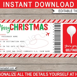 Überraschungs Golf Reise Bordkarte Vorlage - Druckbare Weihnachtsgeschenk Karte - Golf Urlaub Urlaub - INSTANT DOWNLOAD - EDITIERBARER Text