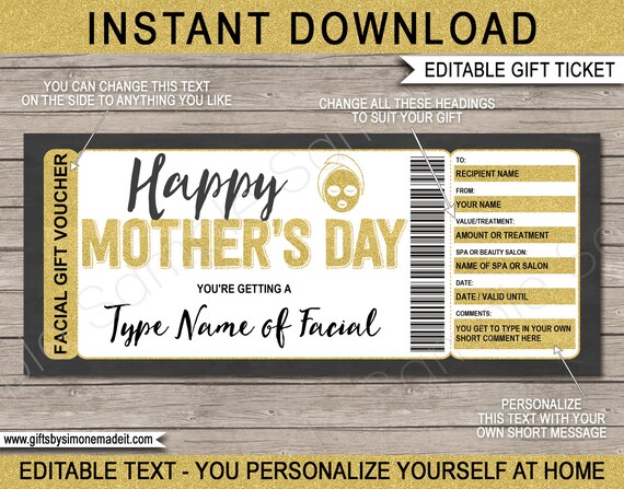 Plantilla de vale de regalo para el Día de la Madre: Ticket de spa