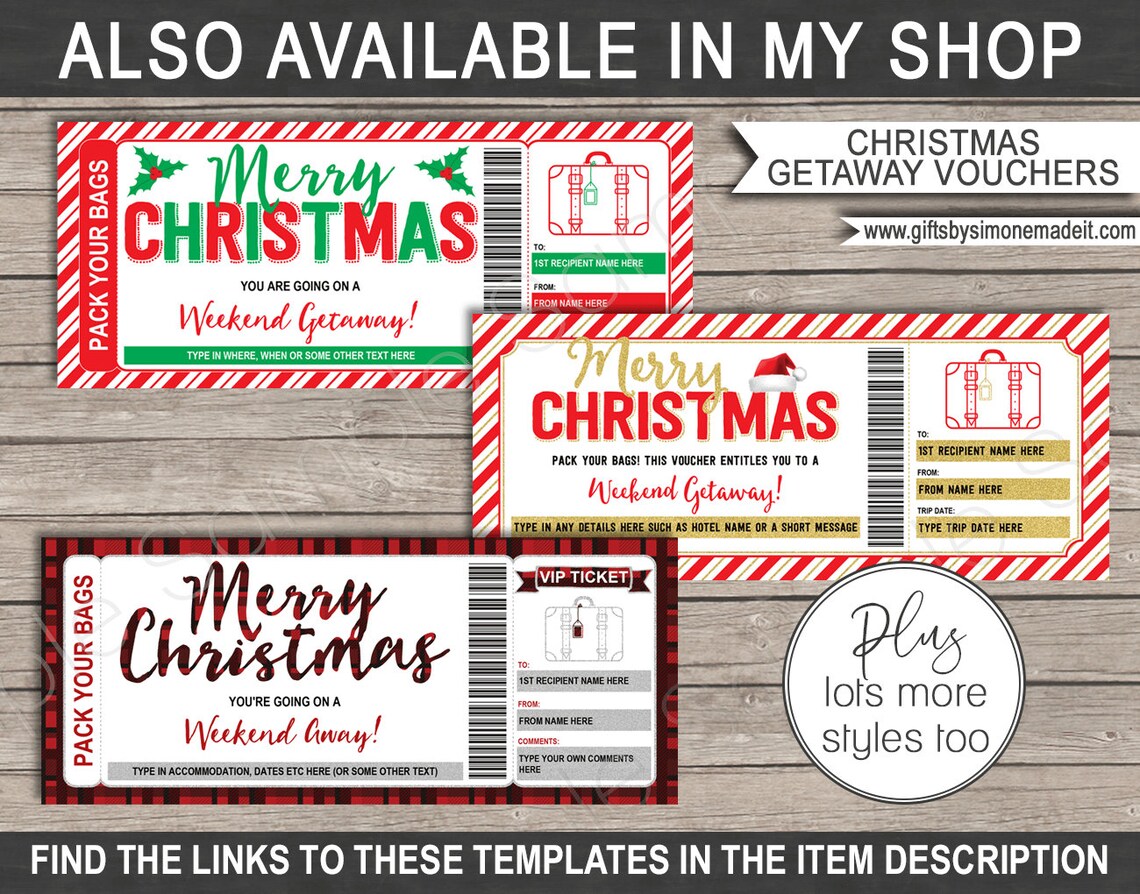 Weekend Getaway Voucher Template Gift Certificate Ticket Card - Etsy