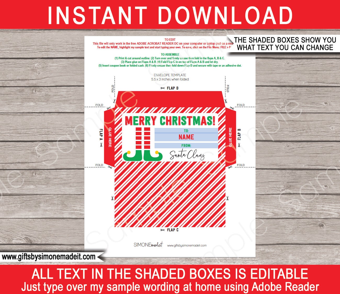 Printable Christmas Envelope Template Elf Gift Last Minute Personalized INSTANT DOWNLOAD With EDITABLE Name Santas Workshop - Etsy printable-christmas-envelope-template-elf-gift-last-minute-personalized-instant-download-with-editable-name-santas-workshop-etsy