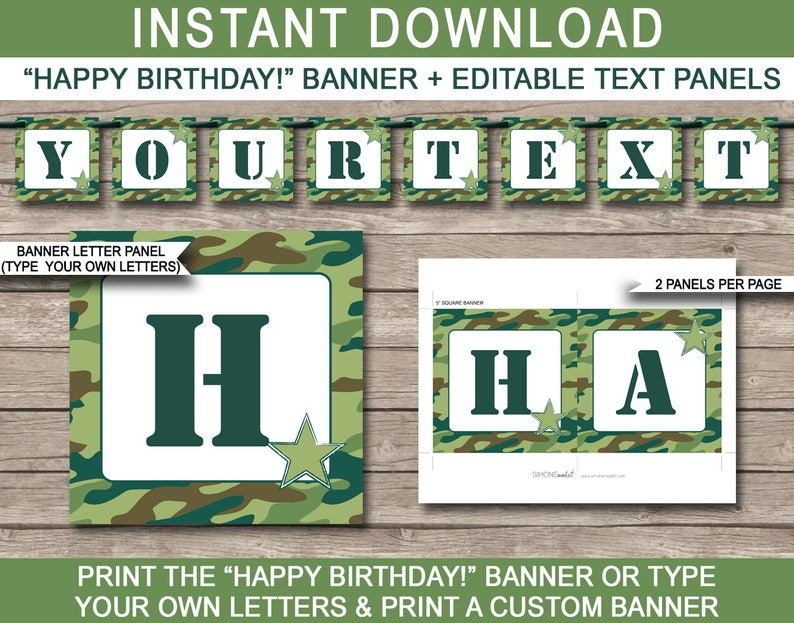 Army Theme Party Template Bundle Invitation Printable Green Camo Birthday Decorations Boot Camp Package Pack Set Kit EDITABLE TEXT image 10