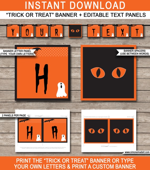 Halloween Banner Template - Printable Party Decorations - Trick or Treat - Custom Pennant - INSTANT DOWNLOAD with EDITABLE text Il_570xn