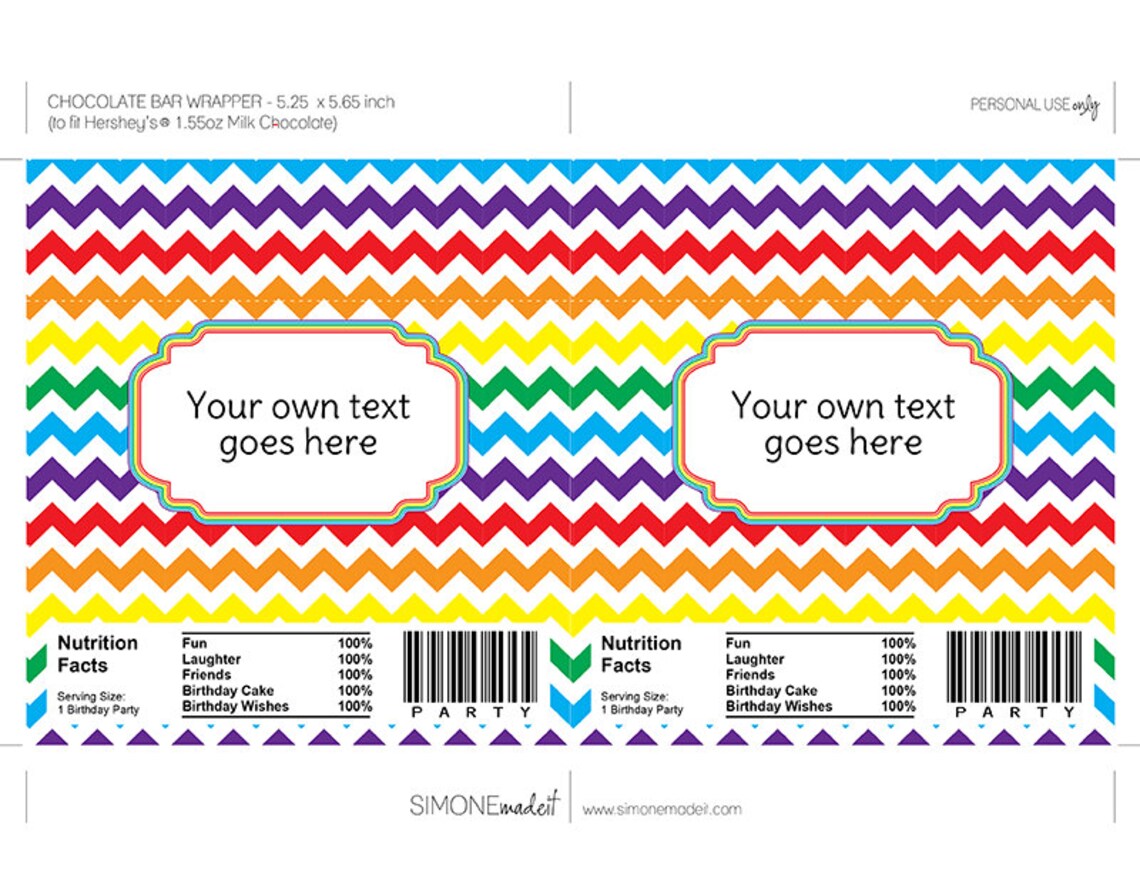 Rainbow Candy Bar Wrappers Template Printable Birthday Party - Etsy