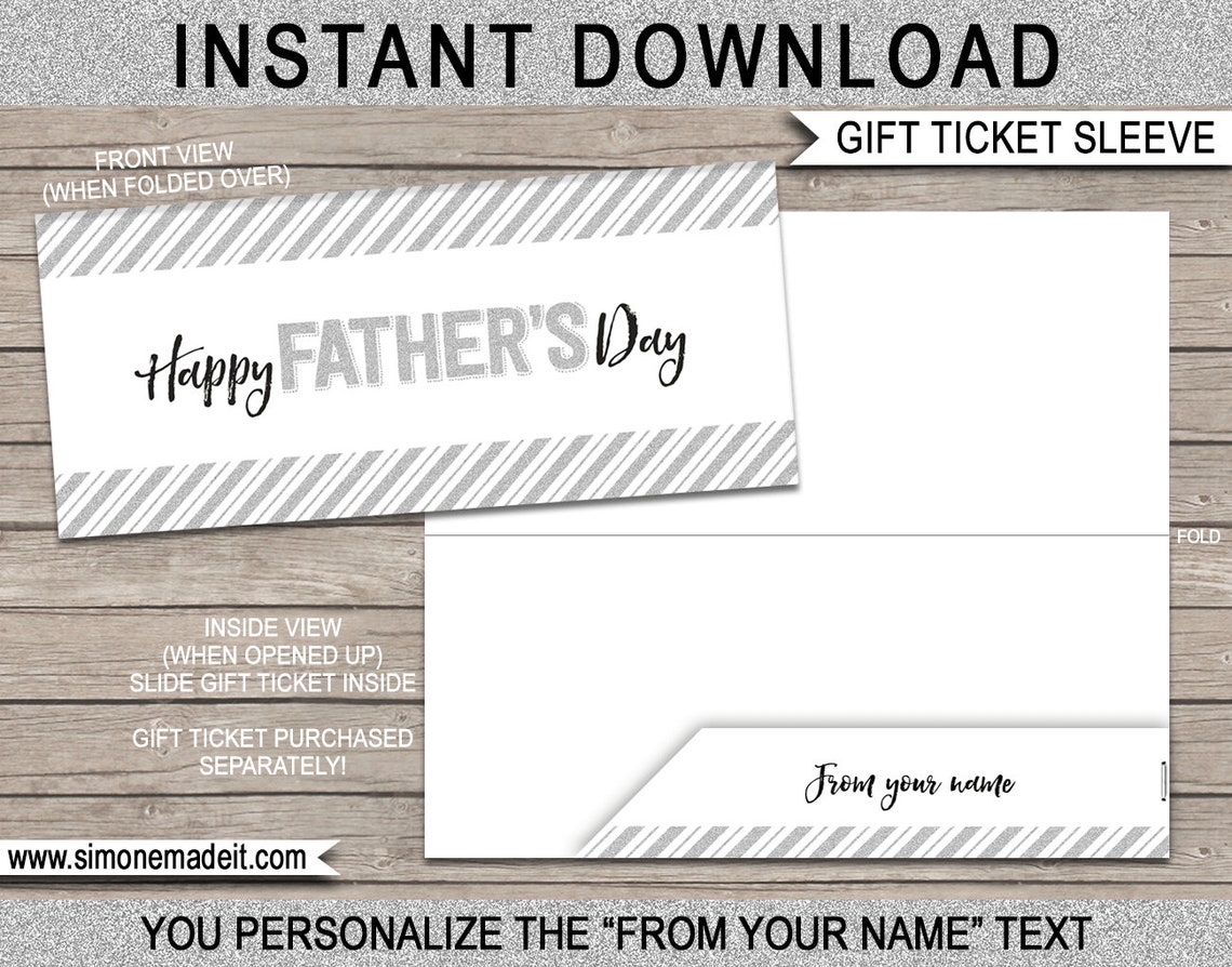 fathers day ticket sleeve printable template fathers etsy