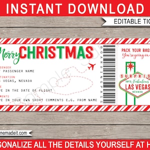 Las Vegas Boarding Pass Template - Afdrukbaar kerstcadeau Fake Plane Ticket - Surprise Trip Reveal - INSTANT DOWNLOAD - BEWERKBARE tekst