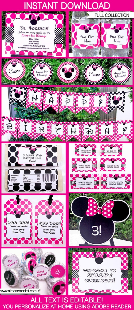 Minnie Mouse Birthday Party Invitation Decoration Printable Templates - full Package - INSTANT DOWNLOAD with EDITABLE text - you personalize Il_570xn