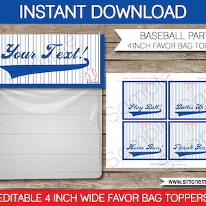 Baseball Party Favor Bag Toppers - 4 Zoll breit - INSTANT DOWNLOAD mit EDITIERBARE Text - Sie personalisieren zu Hause mit Adobe Reader