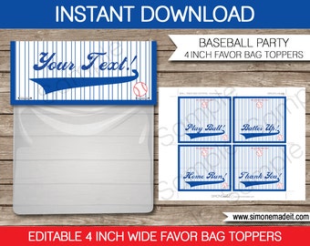 Baseball Party Favor Bag Toppers: Editable Text (Digital Download)