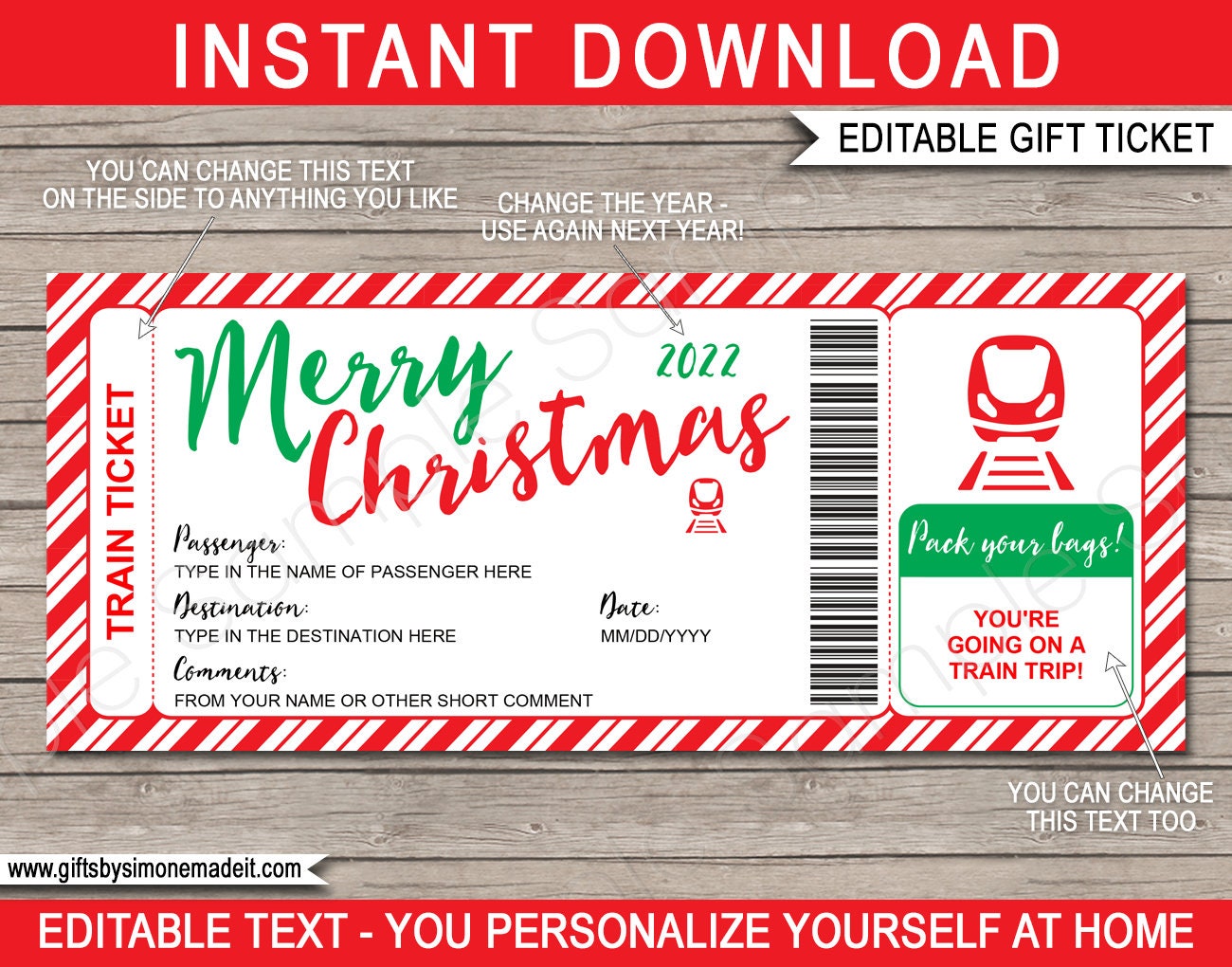 Christmas Train Ticket Printable Template Boarding Pass Gift - Etsy Canada