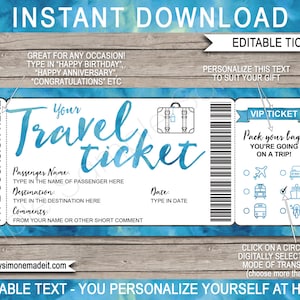 Boarding Pass Template Travel Ticket Printable Surprise Vacation Reveal Gift Idea - Last Minute Trip - Bus Plane Car Boat Bike Train, Custom